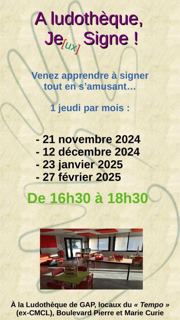 Ateliers Je[ux] Signe de novembre 2024 à février 2025